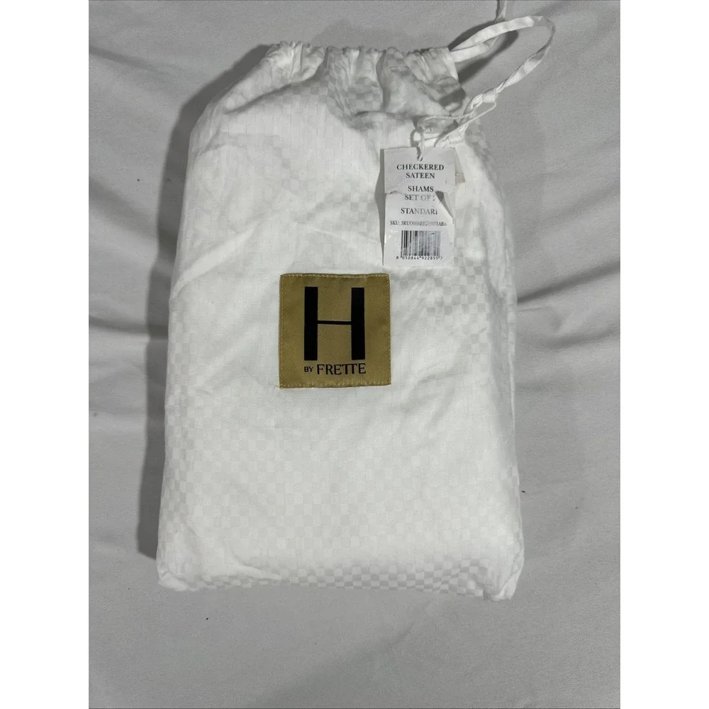 NWT $115 H by Frette [ 2 Standard Shams‎ ] Checkered Sateen in White #U1360